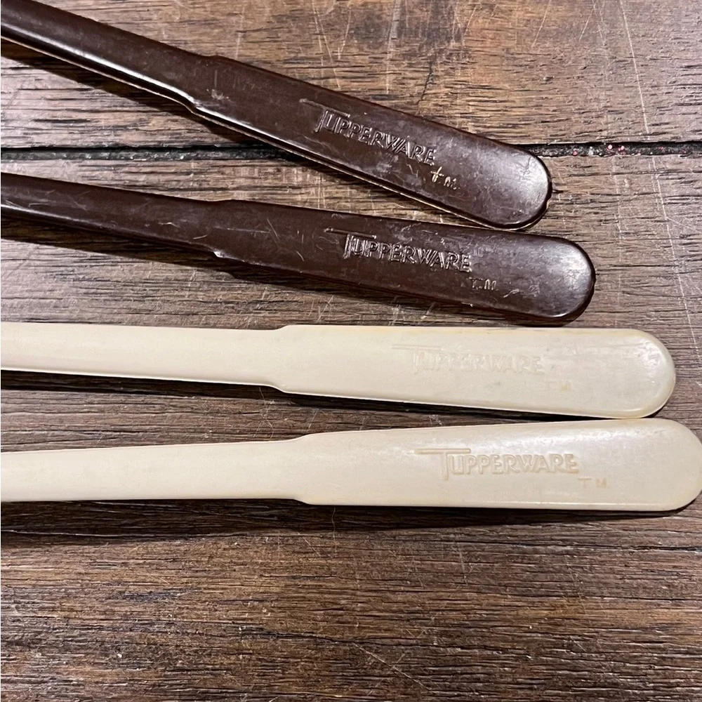 Vintage Tupperware #175 Sporks Set of 4 Brown Almond Camping Utensils MCM